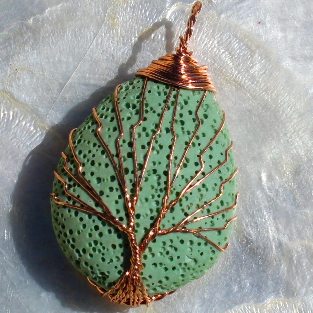 Mint Green Teardrop Dye Lava Rock Pendant/ Essential Oil